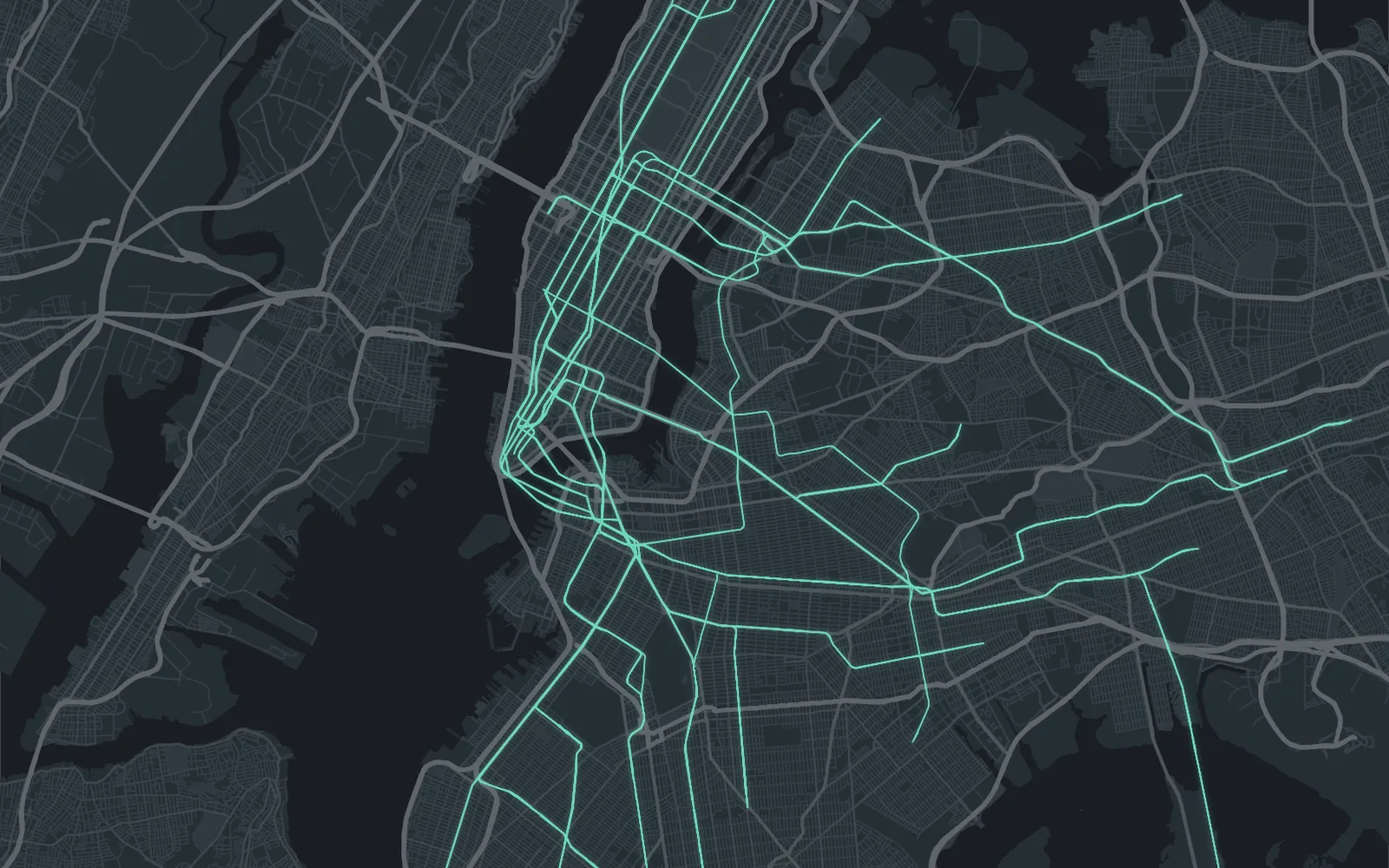 Map of New York Harbor and the five boroughs rendered from public records data